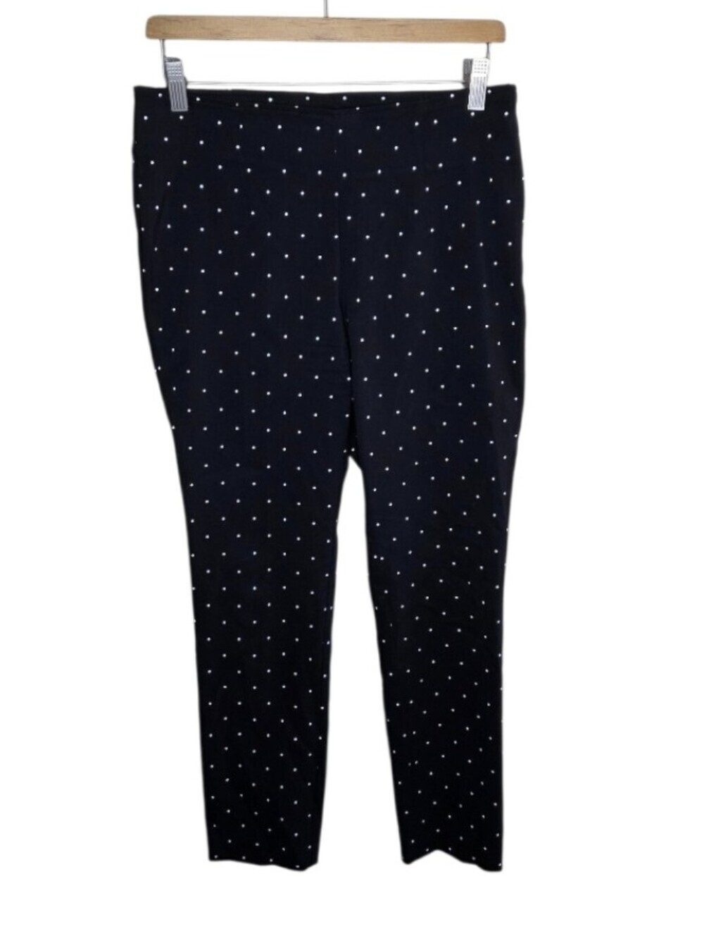 A New Day Black White Polka Dot Side Zip Skinny Cropped Pants Size 8